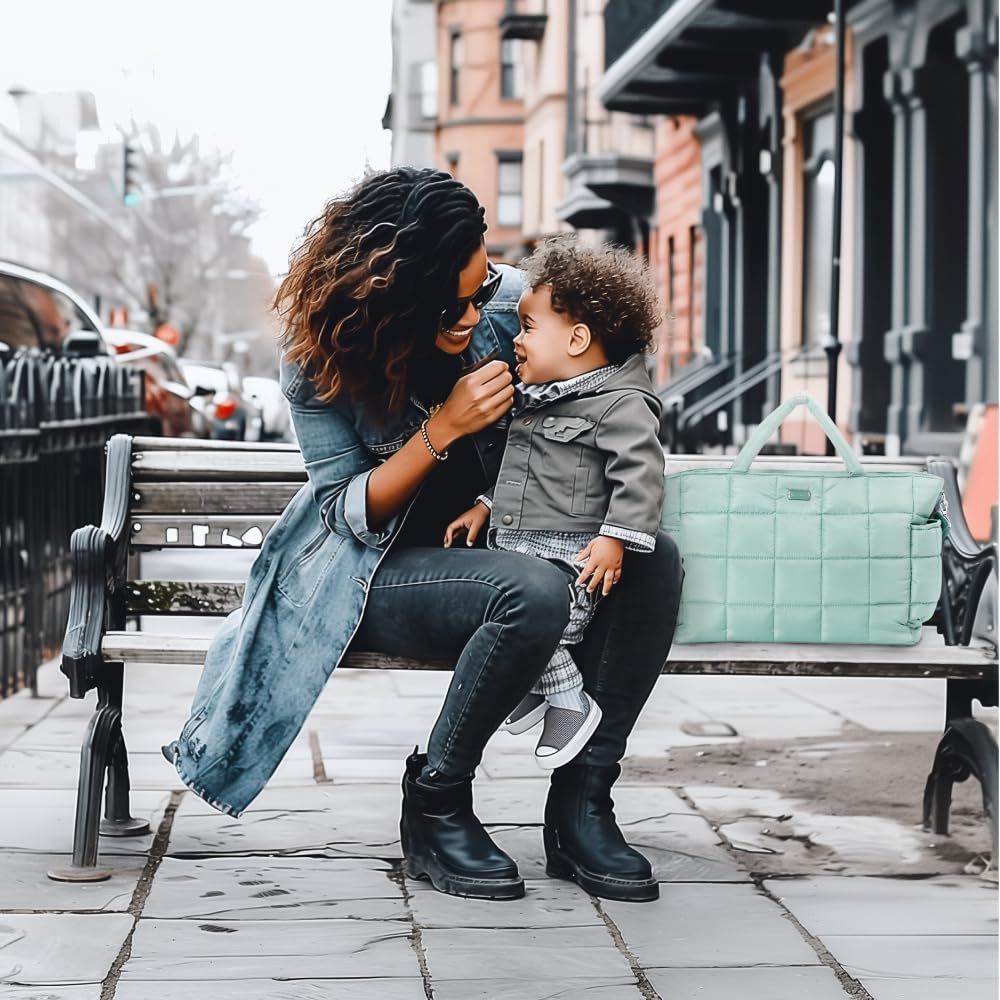 Borsa per pannolini, messenger stile piumino, borsa da viaggio essenziale per bambini, con fasciatoio e tasche isolate, multifunzione