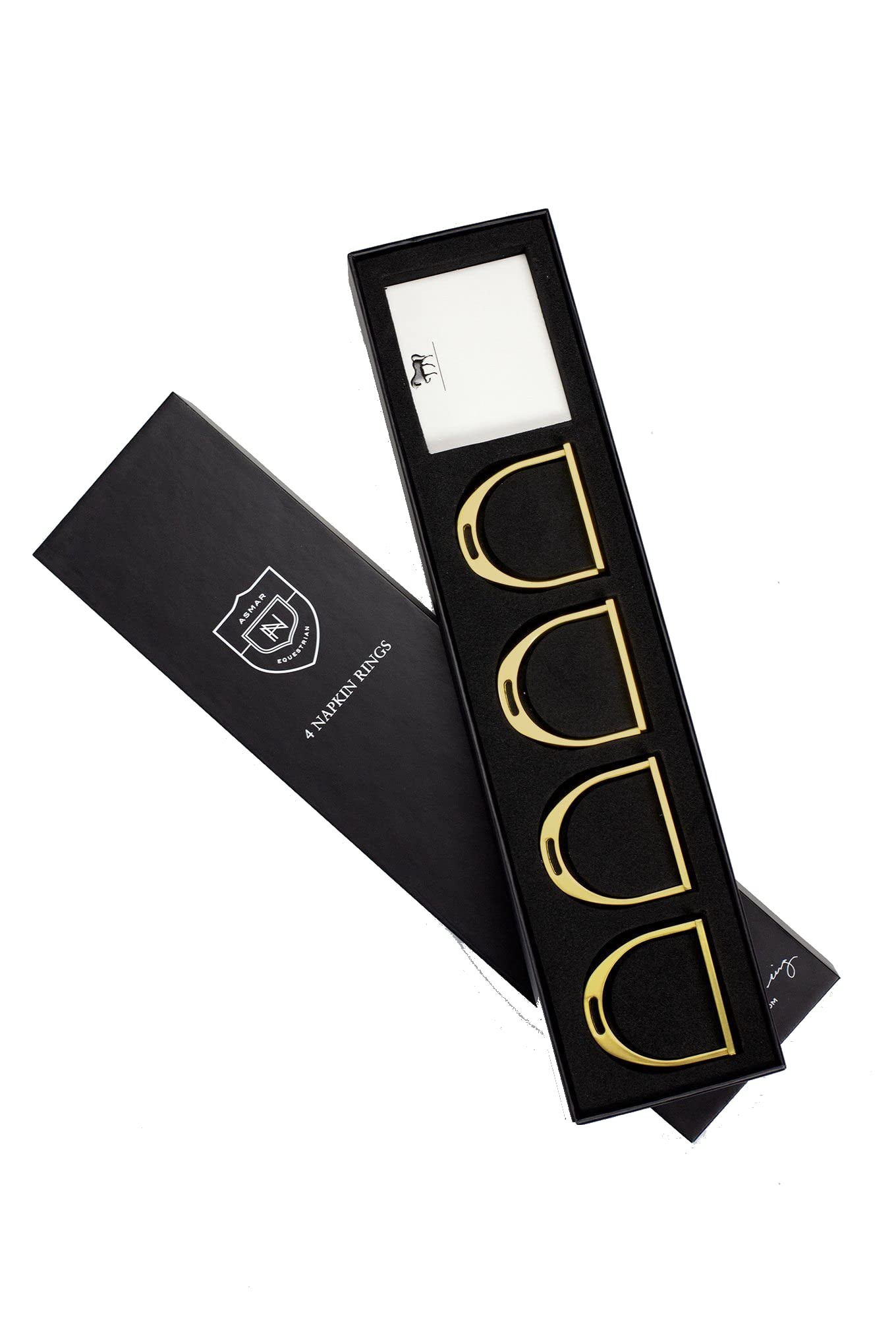 Asmar Equestrian Napkin Ring Set, 4 Napkin Rings and 10 Name Tags (Matte Gold)