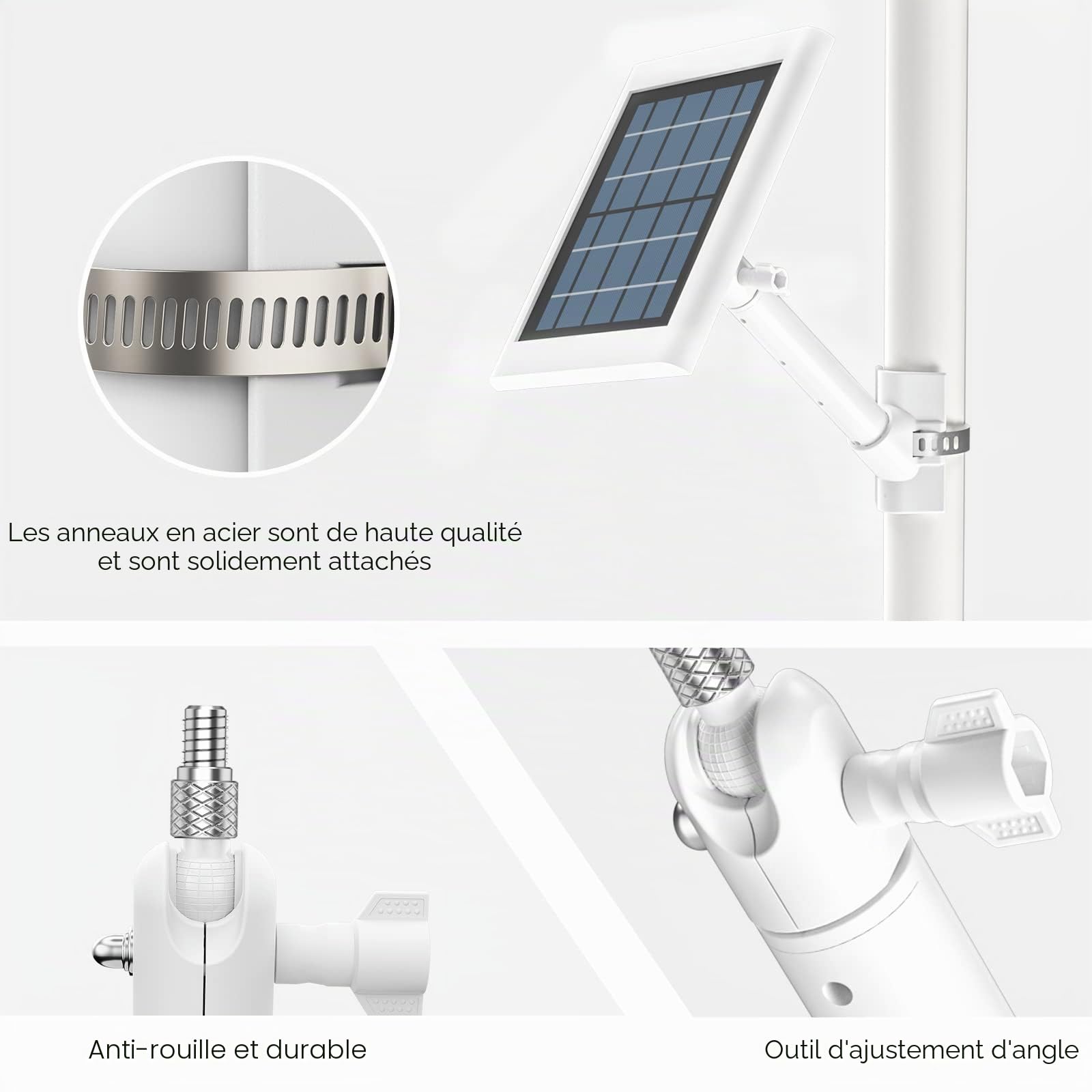 HOLACA Support d'extension de poteau compatible avec panneau solaire R ing/Arlo/Wyze/Eufy/Waterstone, support de montage pour panneau solaire R ing (montage sur poteau/blanc)