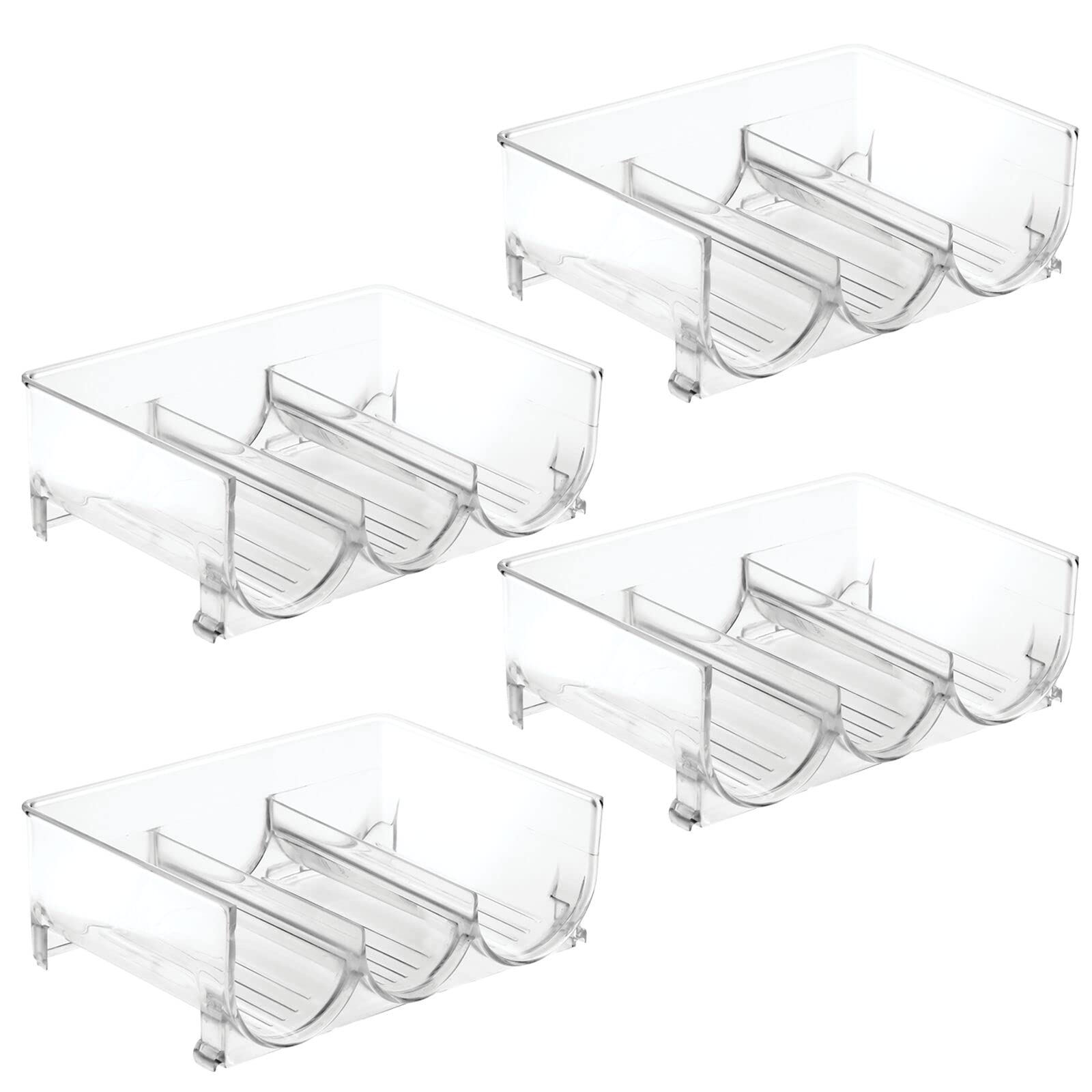 mDesign Stackable Plastic 3 Bottle Refrigerator Wine Rack - Kitchen Storage Organizer for Champagne, Wine or Water Bottles - Stacking Wine Organizer for Fridge - Ligne Collection - 4 Pack - Clear