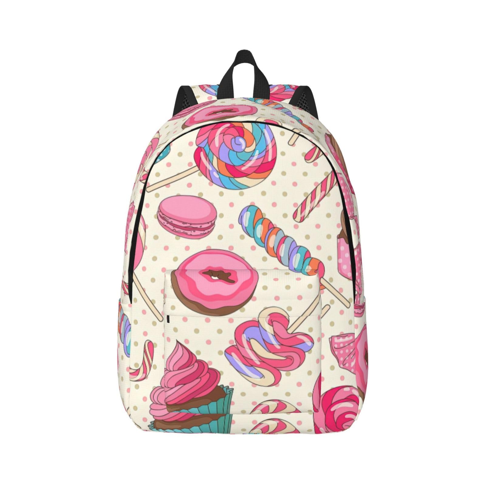 Canvas Backpack - Lightweight Casual Daypack, Travel - Adjustable Shoulder Straps, Simplified StorageSweet Lollipop Cupcake