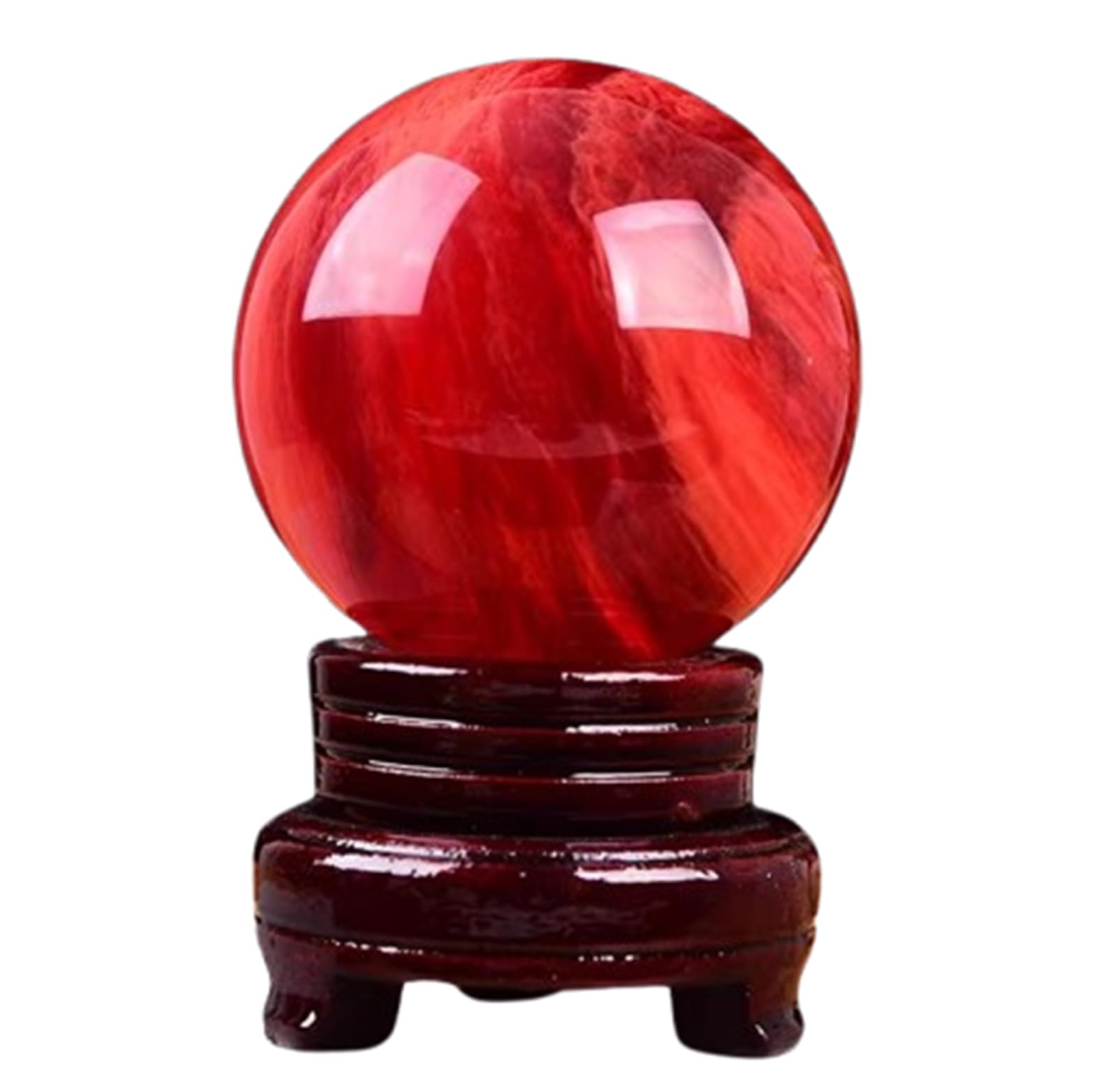 CYVXCPPGI Beautiful Red Clear Smelt Quartz Crystal Ball with Stand, Feng Shui Divination Stone Sphere Sculpture for Home Office Table Display Decoration,16cm