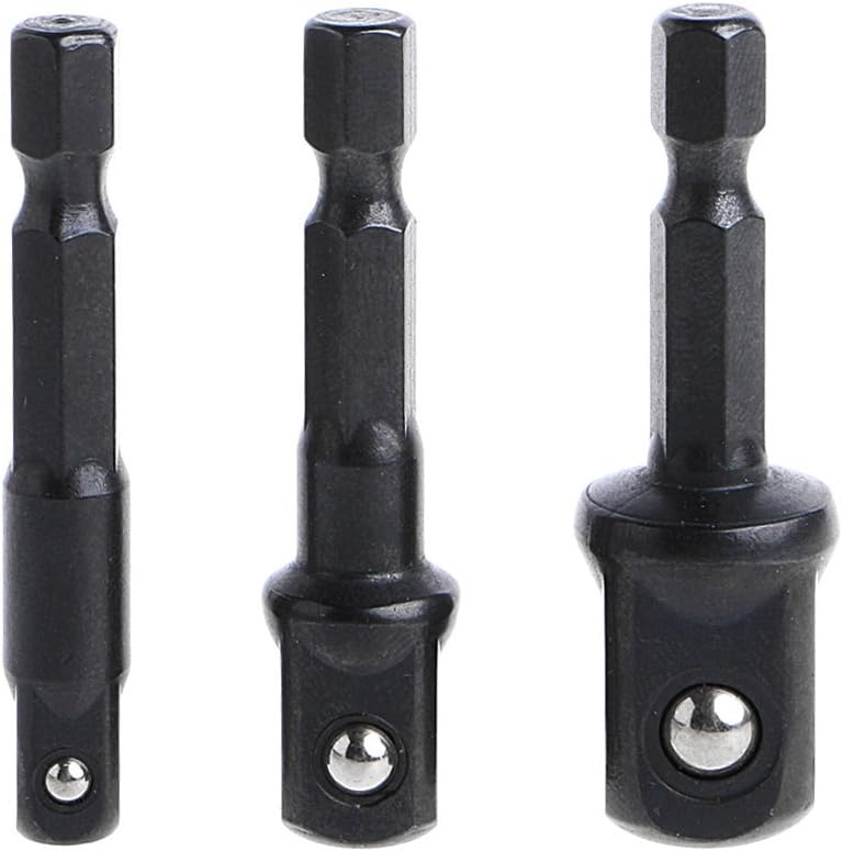 3 Pcs Socket Adapter Set Hex Shank to 1/4 3/8 1/2 Inch Impact Driver Drill Bits