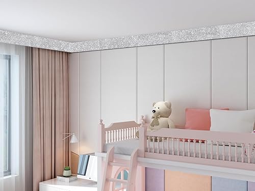 Miniatura 4 de YENHOME Papel tapiz con purpurina, marco de espejo, borde para despegar y pegar, para baño, dormitorio, pared, tablón de anuncios, borde de 3 x 236
