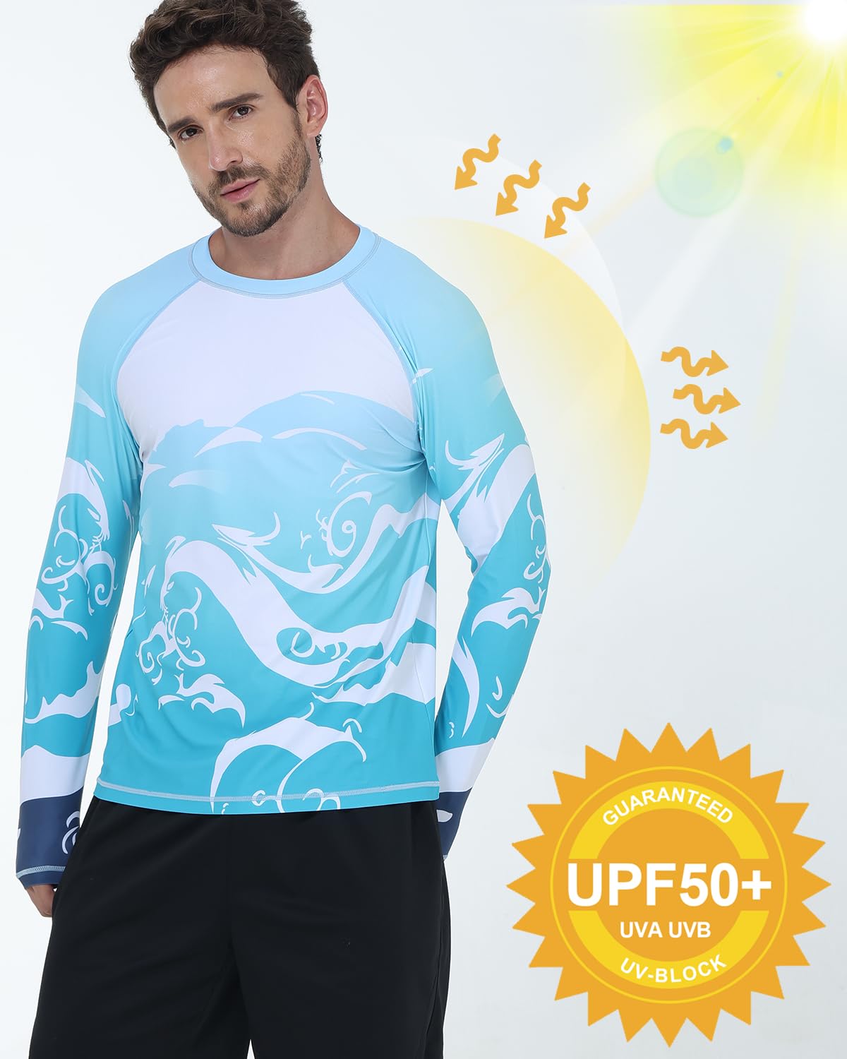 VAYAGER Maglietta da bagno da uomo UPF 50+, a maniche lunghe, ad asciugatura rapida, vestibilità larga, per pesca in acqua, protezione UV