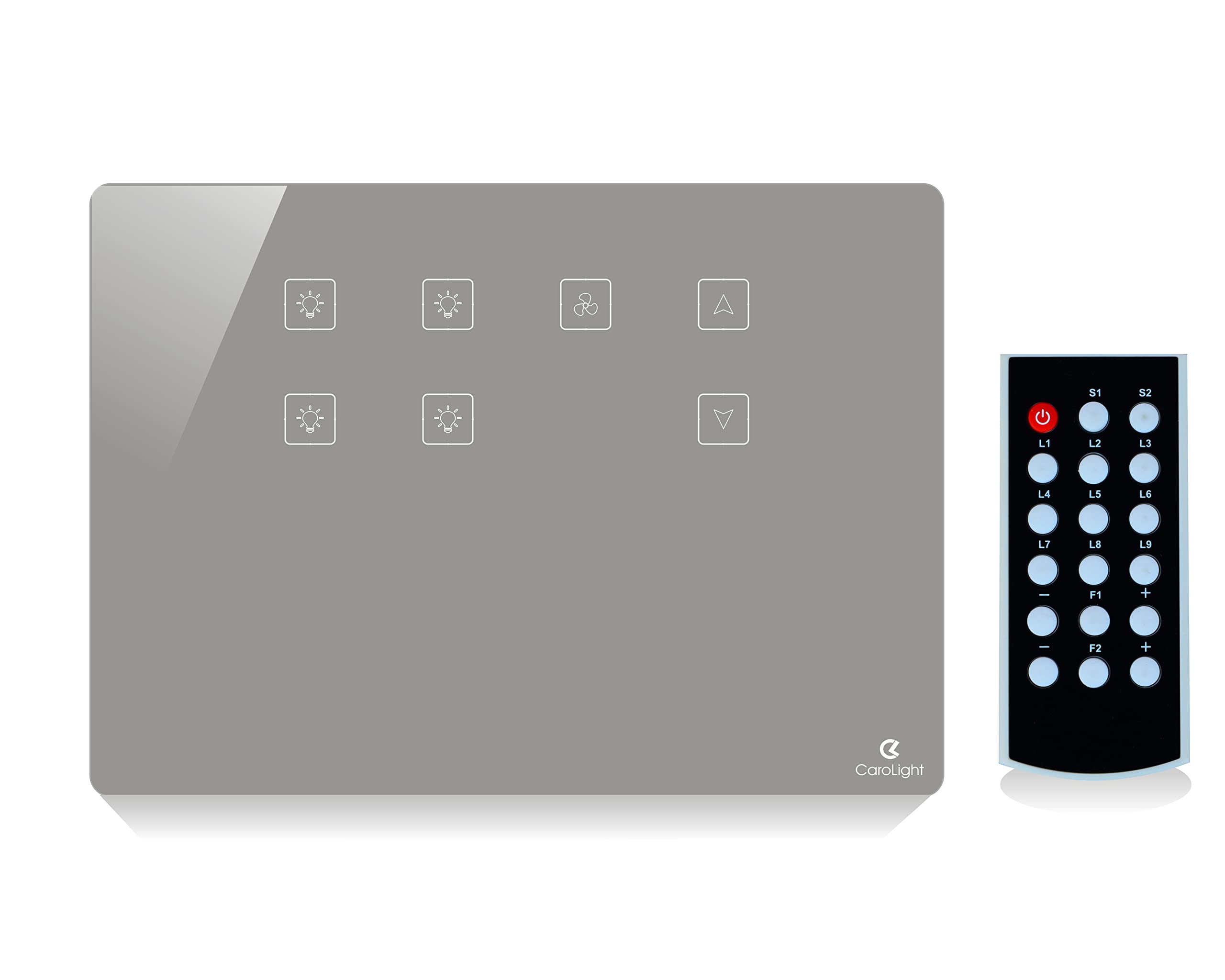 Remote Touch Switch Board for 4 Lights and 1 Fan for Single Colors of 12 Module Size (Plain-Grey)