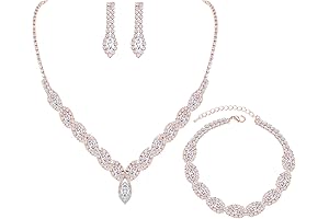 CZ Rhinestone Rose Gold Necklace Earrings Wedding Jewelry Set