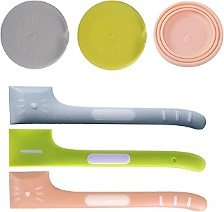 WOHENI Can Lids, Dog Food Can Covers Lids, Cat Food Can Covers Lids, Can Covers For Pet Food Cans with Dog Food Spoon, Cat Food Spoon and Can lid, Pet Food Spoons for Wet Food (Grey+Pink+Green)
