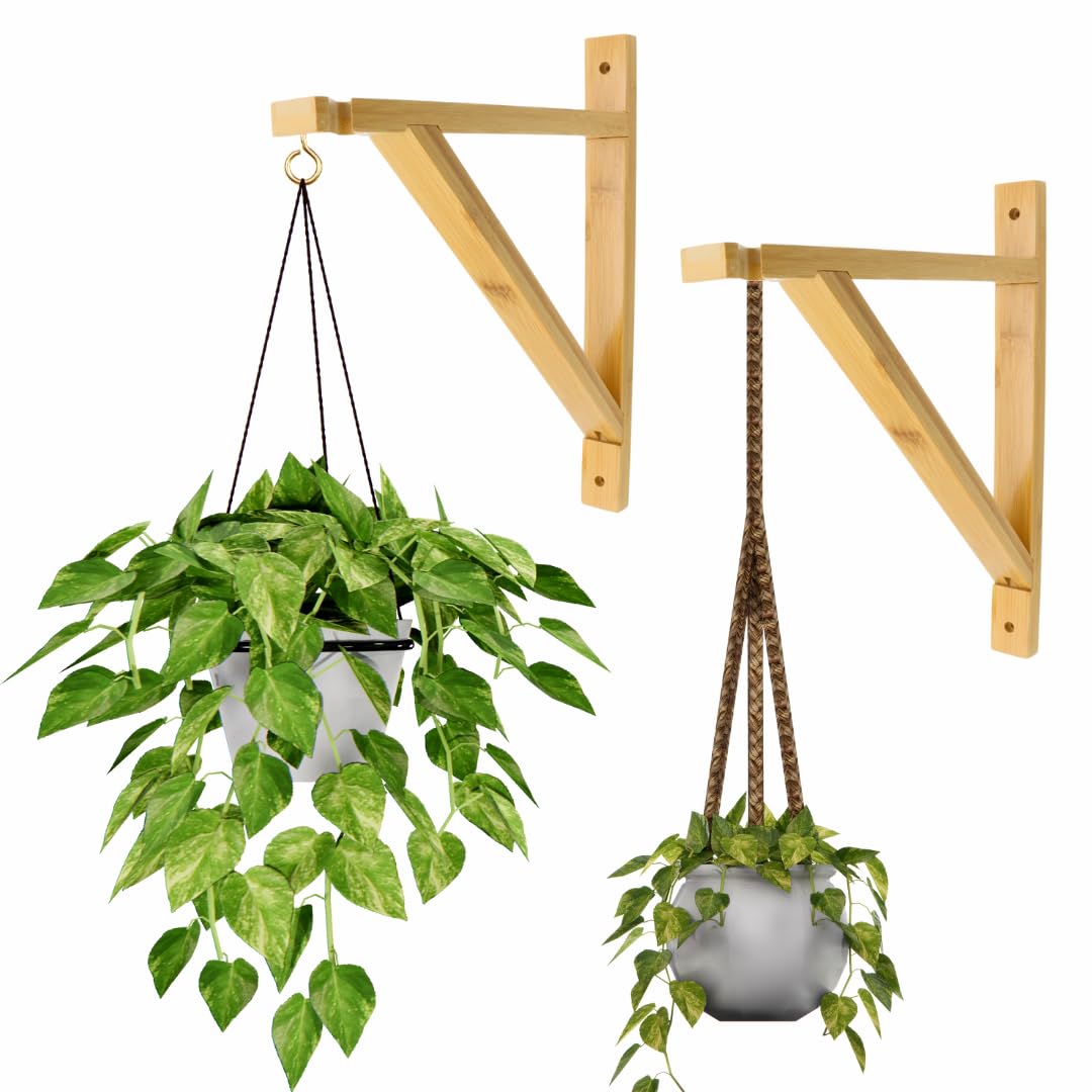Supporto da parete in bambù per lampade a sospensione, set di 2, decorativo boho in legno, per diverse sospensioni, naturale