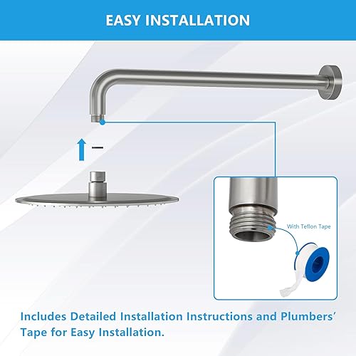 Miniatura 5 de Lordear Brazo de ducha de 12 pulgadas, brazo de ducha largo de acero inoxidable T304, tubo de extensión de cabezal de ducha, brazo extensor de ducha