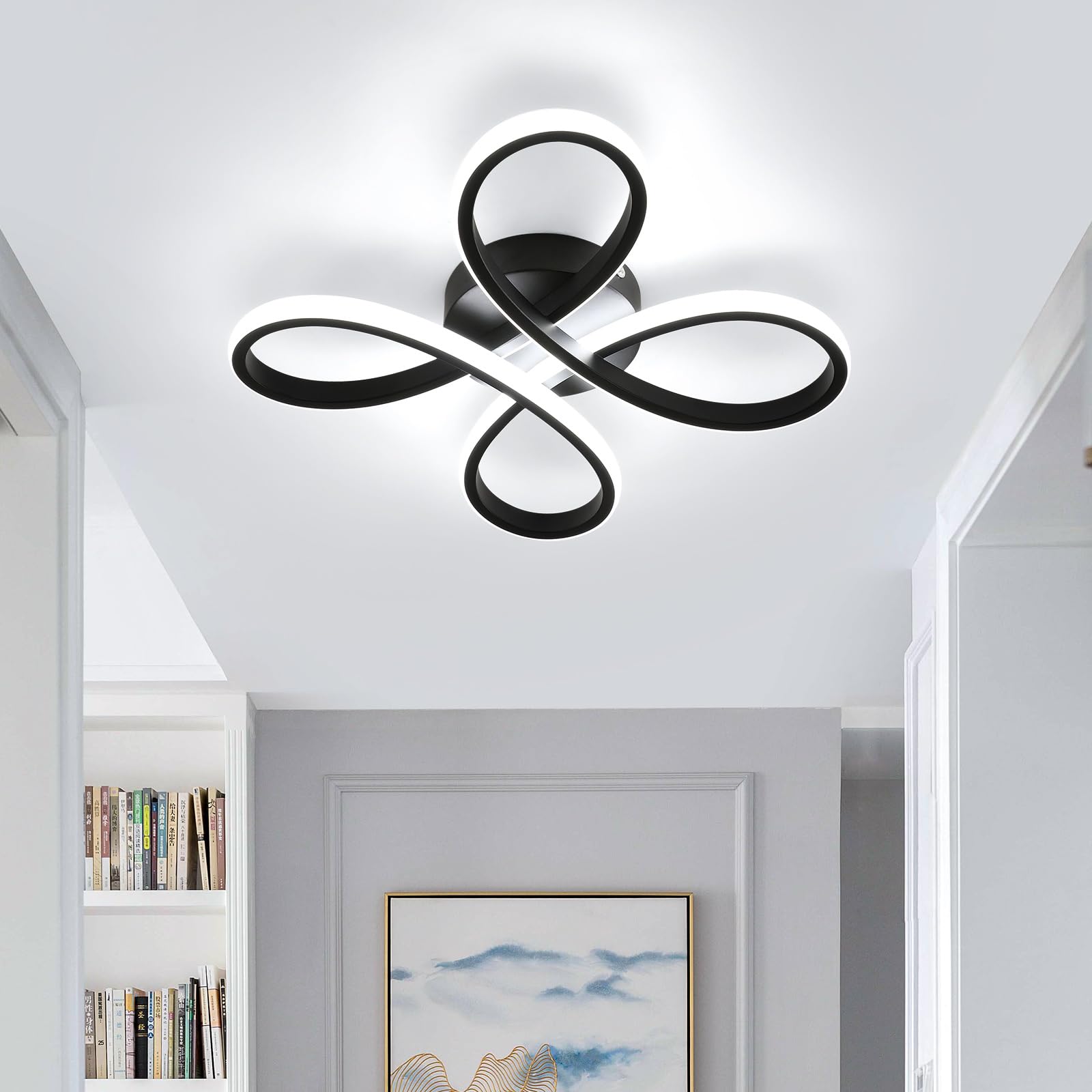 Plafoniera LED A Soffitto Dimmerabile 42W 2940lm, Lampada Farfalla Nero/Acciaio Per Soggiorno