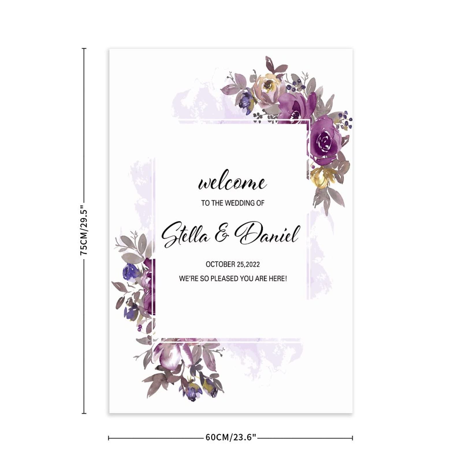 Willkommensschild aus Holz mit Aufschrift "Welcome to Our Wedding", personalisierbar, "Mr and Mrs", Rosenmotiv, Hochzeitsschild, Hochzeitsdekoration, 76,2 x 50,8 cm