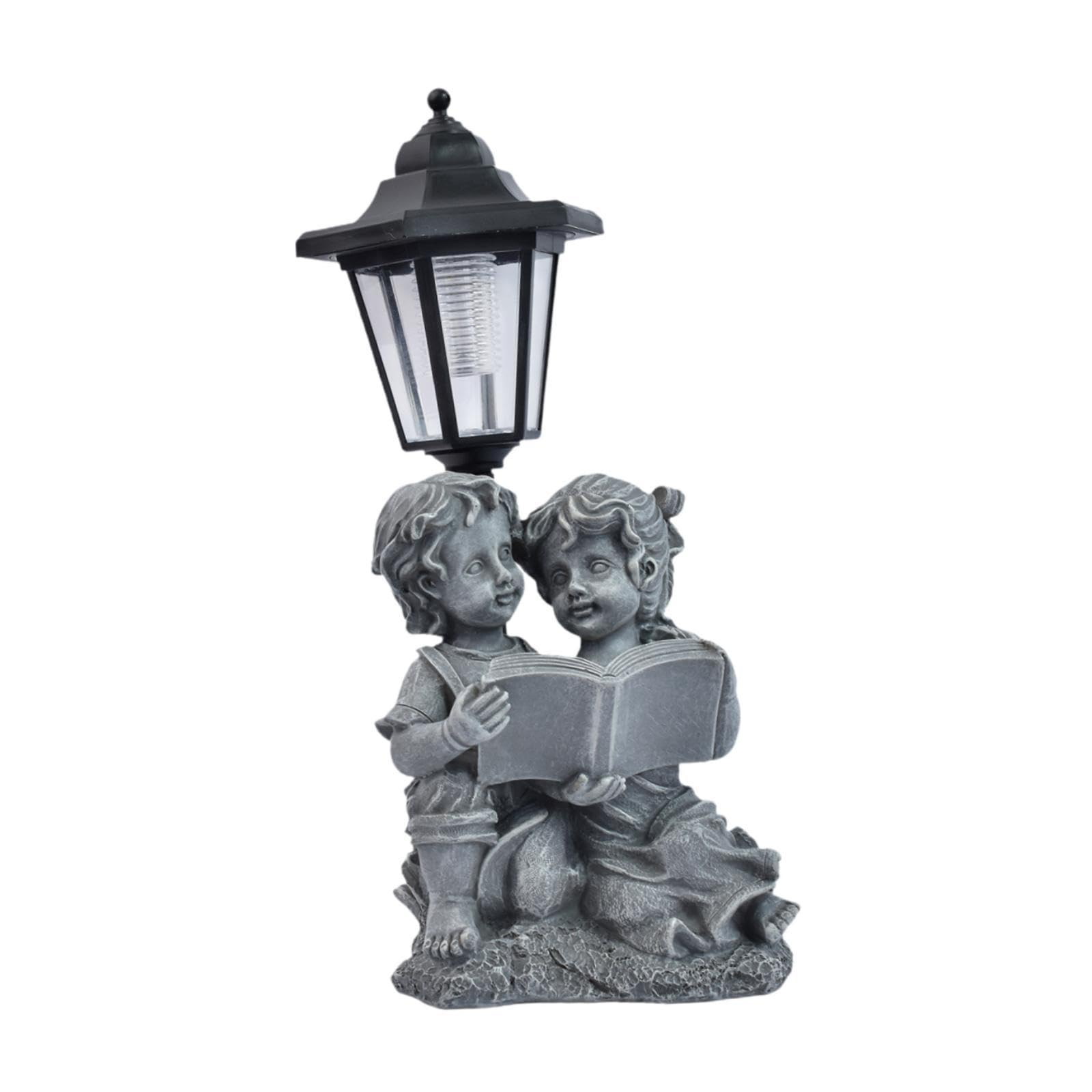 Scultura Statuaria da Esterno di Ragazzo E Ragazza con Luci Solari, Artigianato, Regalo, Figura Decorativa in Resina, Lampada da Giardino.