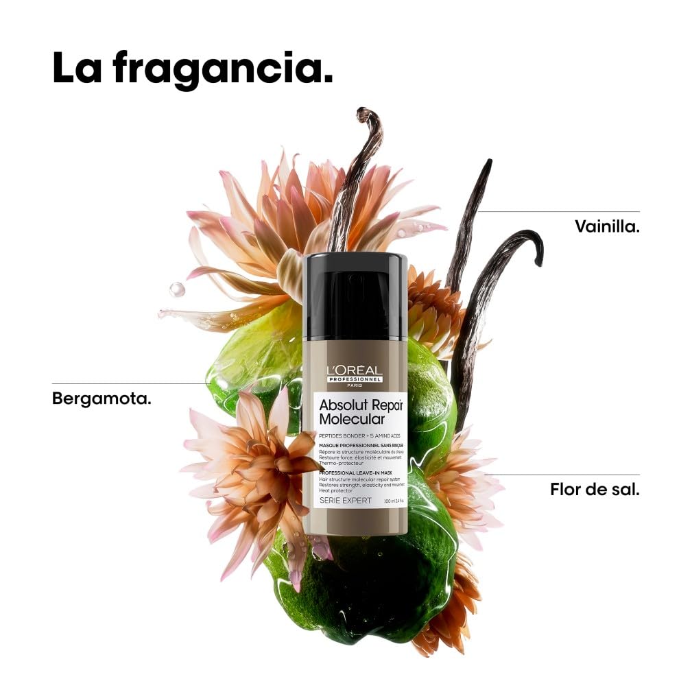 L’Oréal Professionnel, Absolut Repair Molecular Mascarilla Reparadora Sin Aclarado, Textura Crema, Repara Daños y Fortalece, Termoprotección, Fórmula Patentada, para Cabello Dañado
