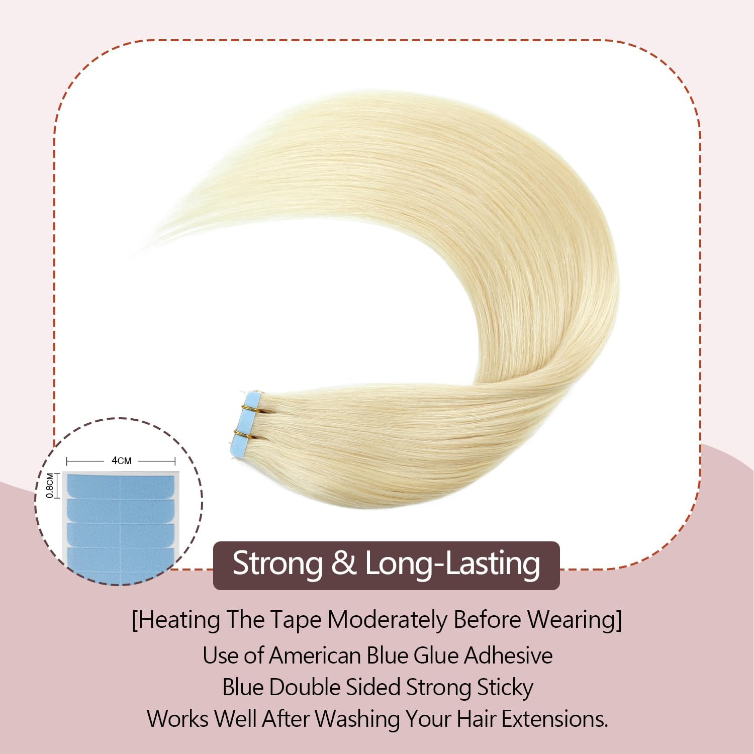 Sunya Tape in Hair Extensions Human Hair Platinum Blonde Tape Hair Extensions 18 Inch Invisble Invisible Tape Hair Human Hair Extensions Natural Skin Hair Weft 50g 20pcs/Pack - Image 3