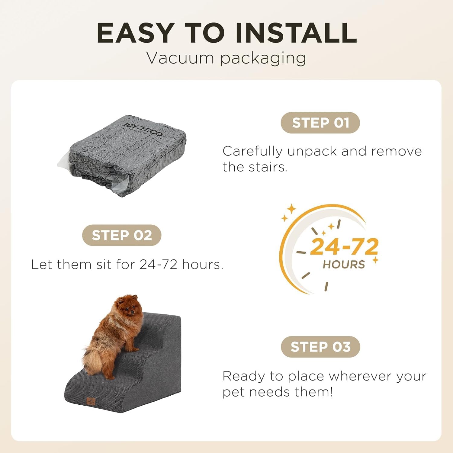 Breiter Hundetreppe 5 Stufen 62cm hoch für Kleine Hunde, Hochdichtem Schaumstoff Haustiertreppe, Waschbarem Bezug und Rutschfestem Boden