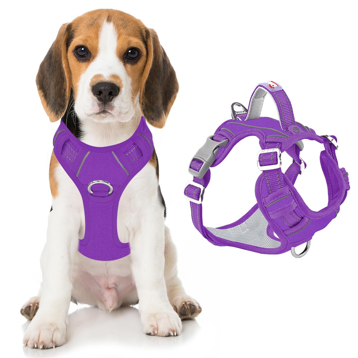 BARKBAY Dog Harness No Pull Oxford with ID Tag Pocket - Heavy Duty, Reflective, Easy Control for Large Dogs(Purple Oxford,M)