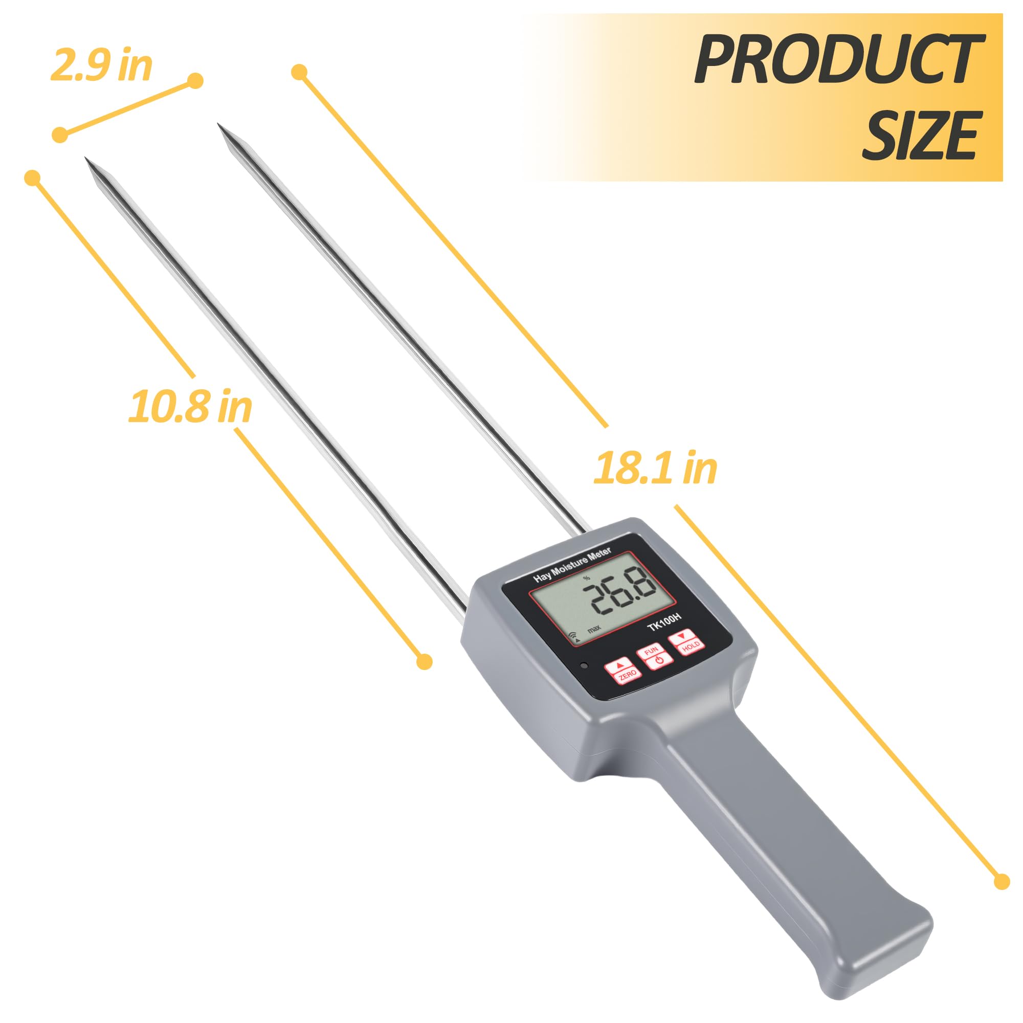 Misuratore di umidità di precisione per fieno, digitale LCD, rilevatore di umidità per balle di fieno, misuratore di umidità portatile con sonda di umidità per balle di fieno, intervallo 0-84%, tenuta