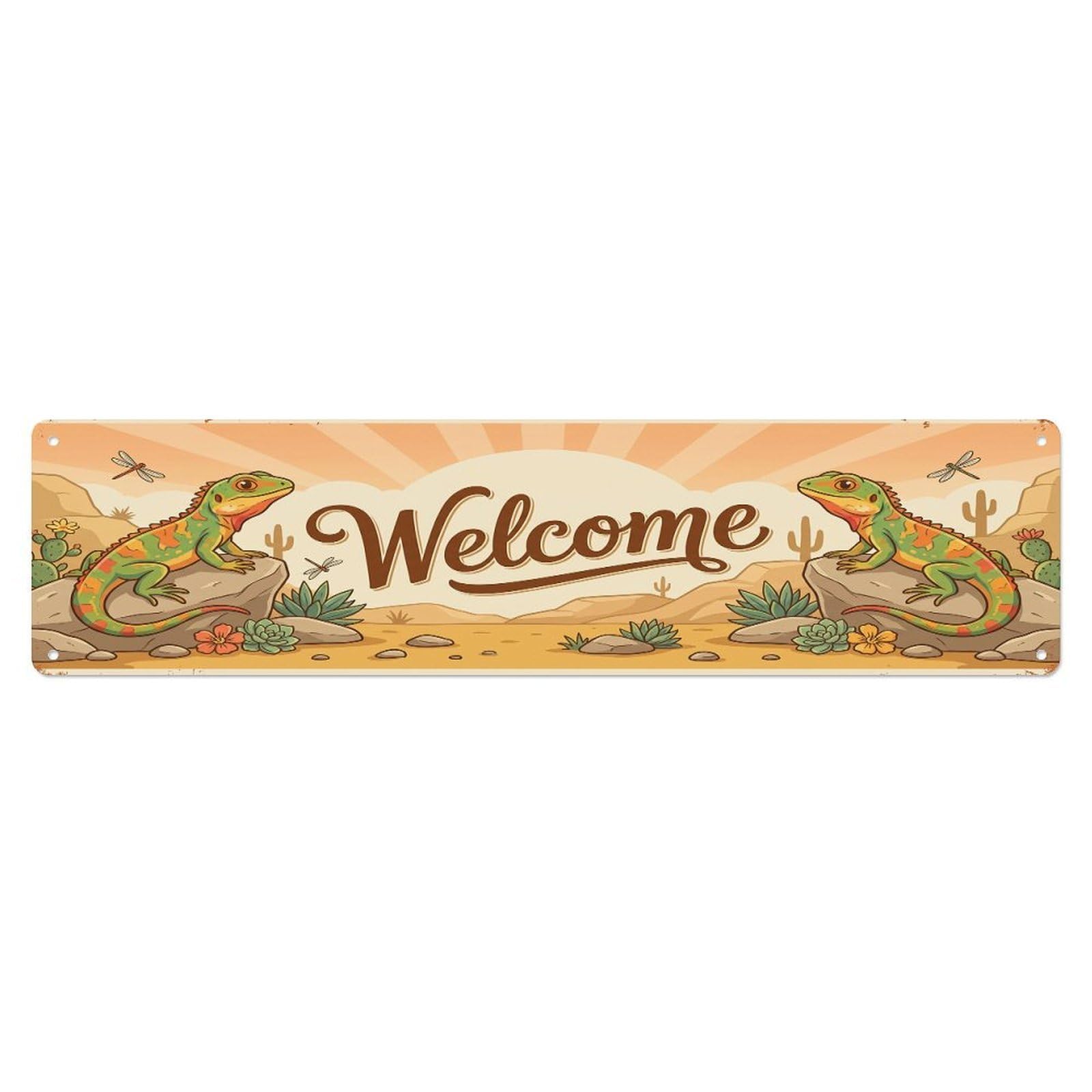 Vintage Welcome Lizard Sunshine Metal Tin Sign