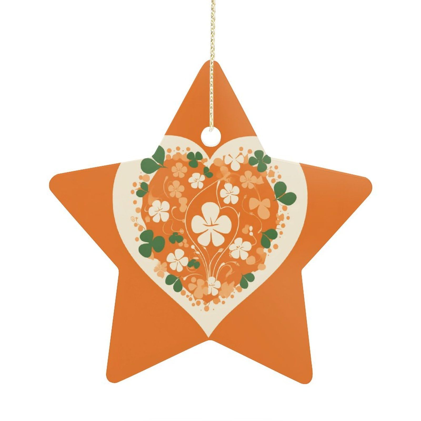 Heart Shape on Background Stars Ornaments Ceramic Christmas Tree Hanging Light in Weight Christmas Star Pendants Funny Double-Sided Printed Xmas Ornaments for Gifts