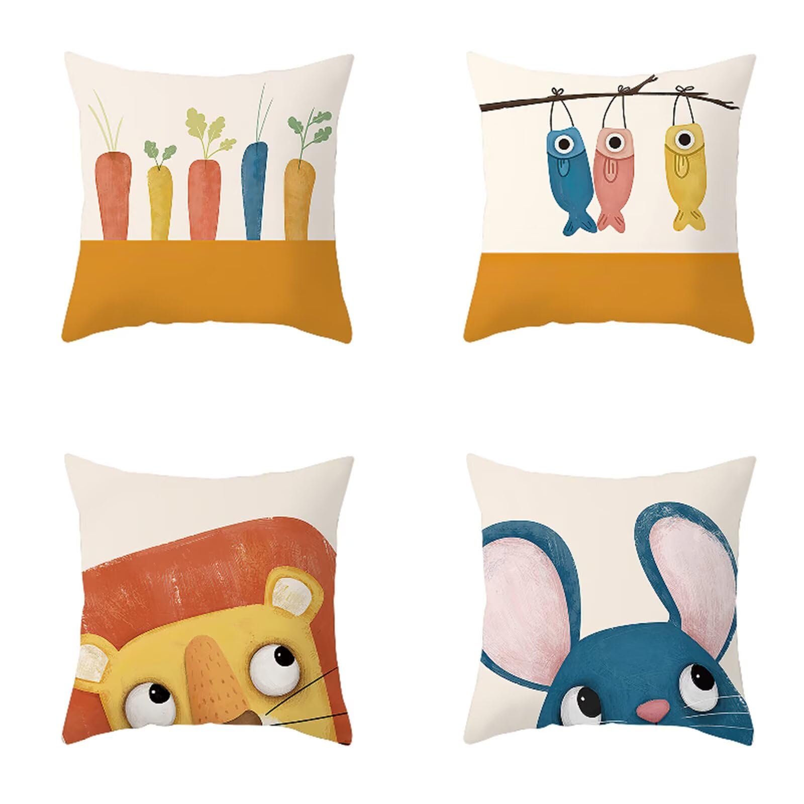 Federe Cuscini Divano 65x65cm Piazza Copricuscini Animali animati Decorativo Federa Cuscino Set di 4 Stampa HD Lino Doppia Faccia Fodere Cuscino per Soggiorno Sedia Letto Divano Decor Regalo R-1391