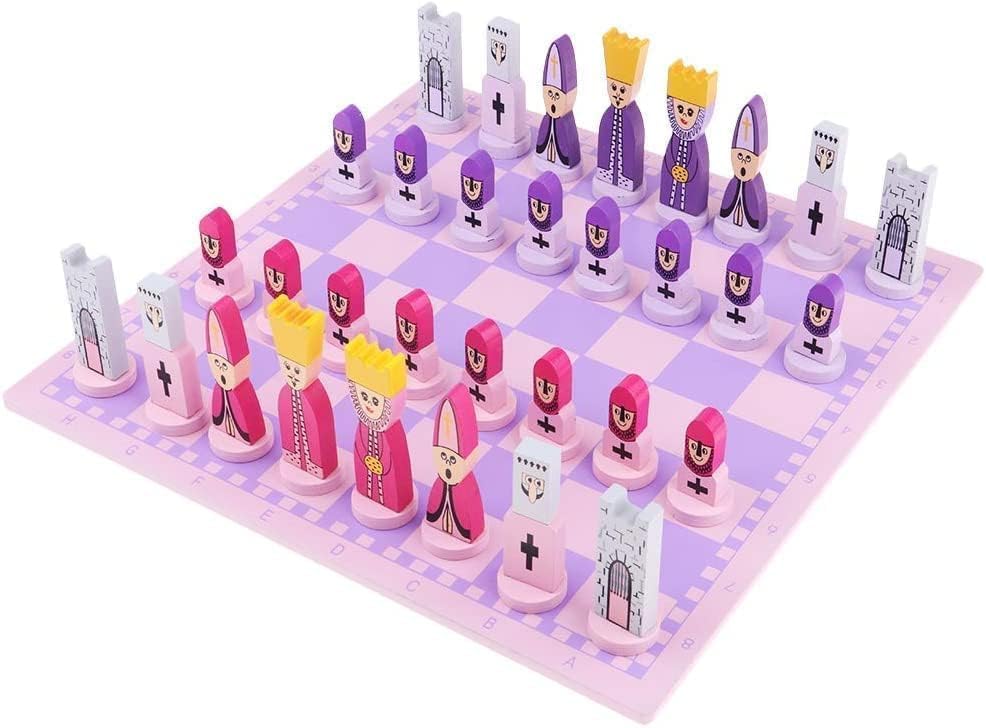 Set de Ajedrez rosa de madera con tablero educativo miniatura 1