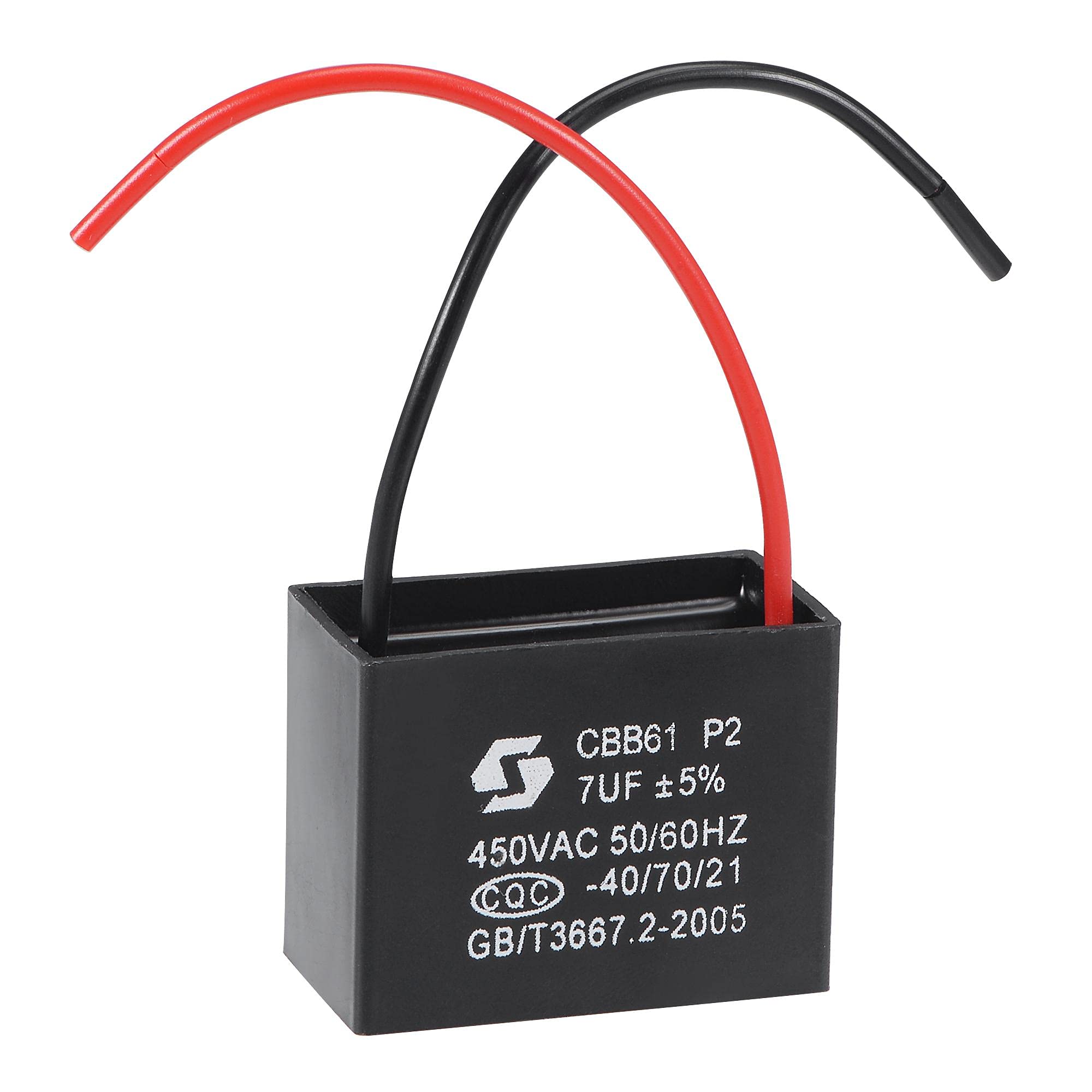 Buy sourcing Ceiling Fan Capacitor CBB61 7uF 450V AC 2 Wires Metallized