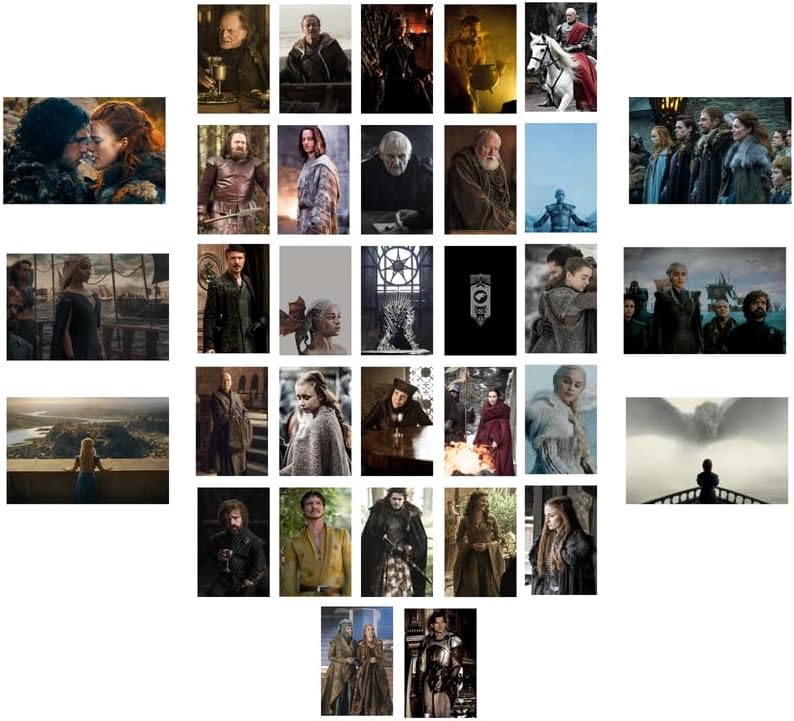 Posters Inc Pack of 33 Game Of Thrones Posters, Home Decor Items For Living Room, Aesthetic Wall Stickers For Bedroom And Gym, Gifts For Men, Multi Size Collage Art Kit, 300 GSM Paper