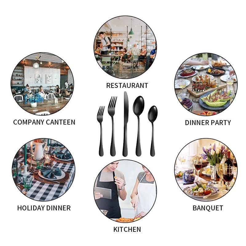 Ensemble de couverts en argenterie, 40 pièces acier inoxydable, occidentaux, couteaux à steak, fourchettes, cuillères dessert, vaisselle for 8 personnes, ensemble, doré