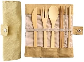 AIMALL 7PCS Reusable Bamboo Cutlery Set, Eco-Friendly Camping & Travel Fork Kit, Portable Eco-Friendly Utensil Set with St...