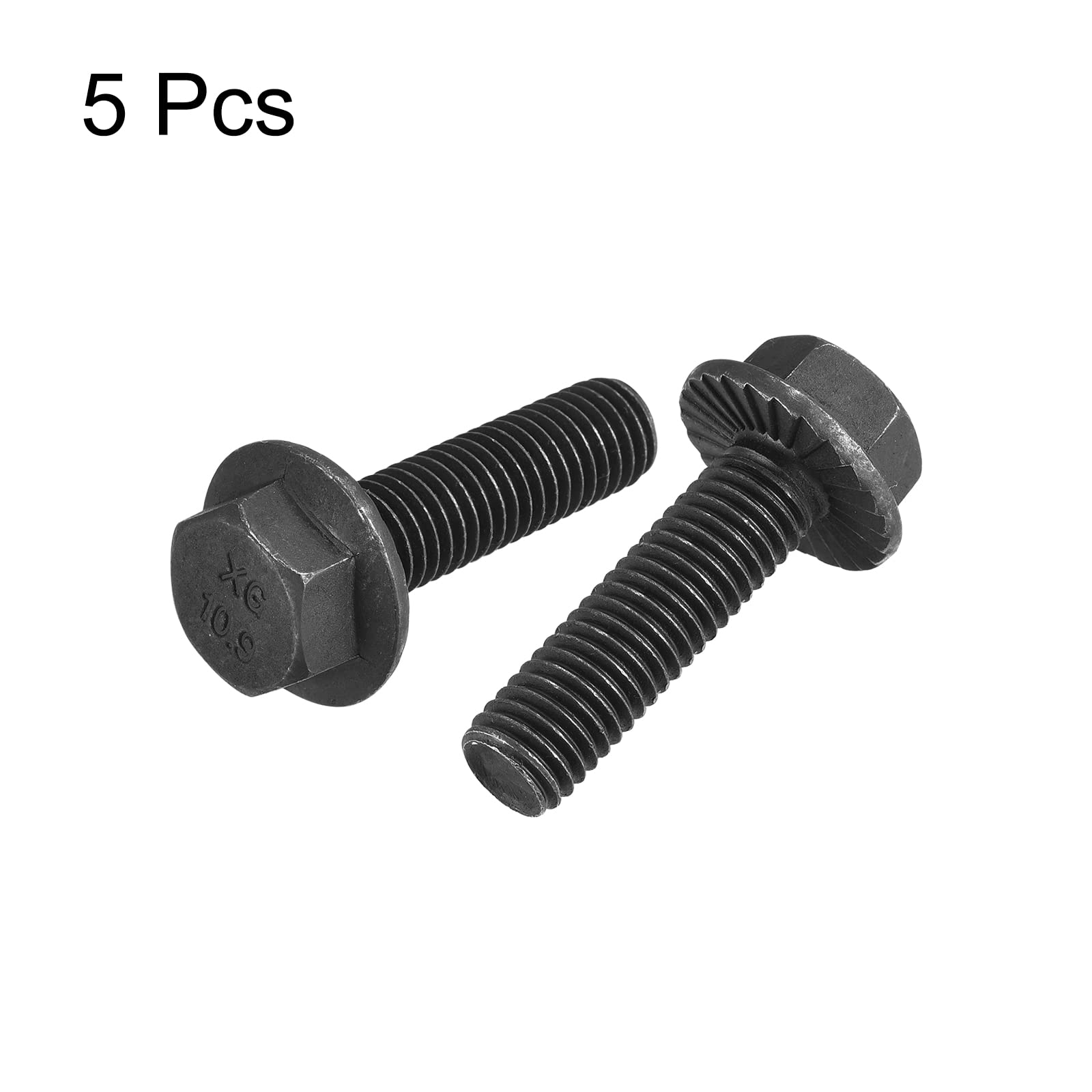 sourcing map M10x35mm Hexagonal Dentados Brida Pernos 10.9 Grado Carbono Acero Tornillos 5uds