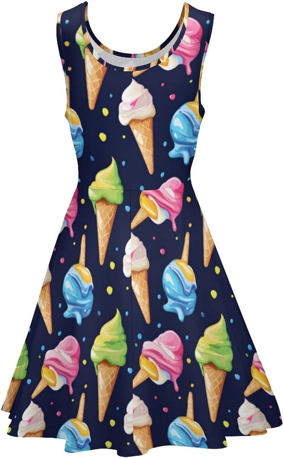 Ice Cream Women's Dresses Round Neck Dress Sleeveless Tank Dress Ruffle Hem Sundress