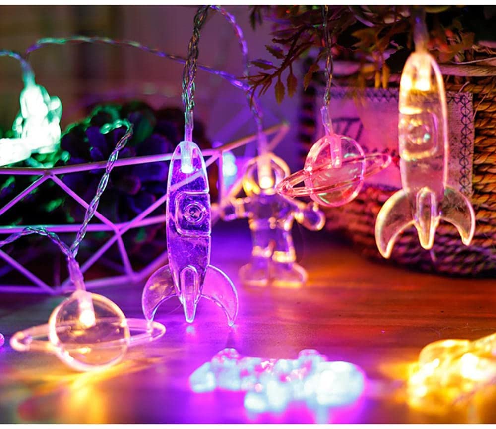 Łańcuchy świetlne, Kreatywny astronauta statek kosmiczny rakieta świetlna sznurek|na(Colorful,6.5FT(10LED))