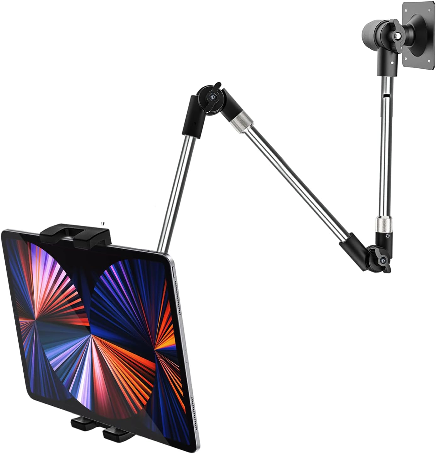 Tablet Wall Mount Holder, 35" Aluminum Foldable Arm, 360 Degree Angle Adjustable for Kitchen/Desk, for iPad Pro Air Mini, Galaxy Tab, Z Fold, Fire HD, Switch, iPhone, Camera, Webcam, 4.7-13" Devices