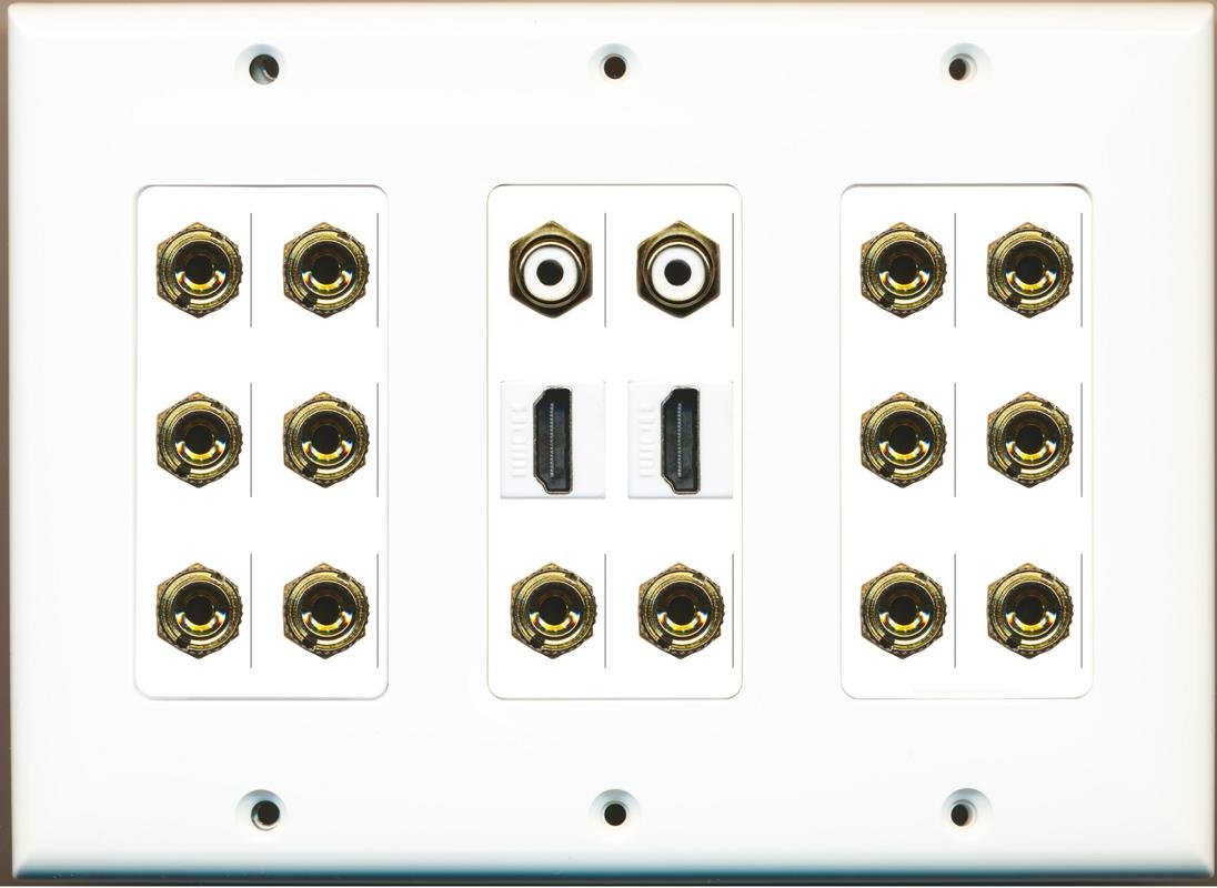 RiteAV 2 HDMI 2 RCA biały 14 banan 7.2 głośnik płyta ścienna 3 gang dekoracyjny
