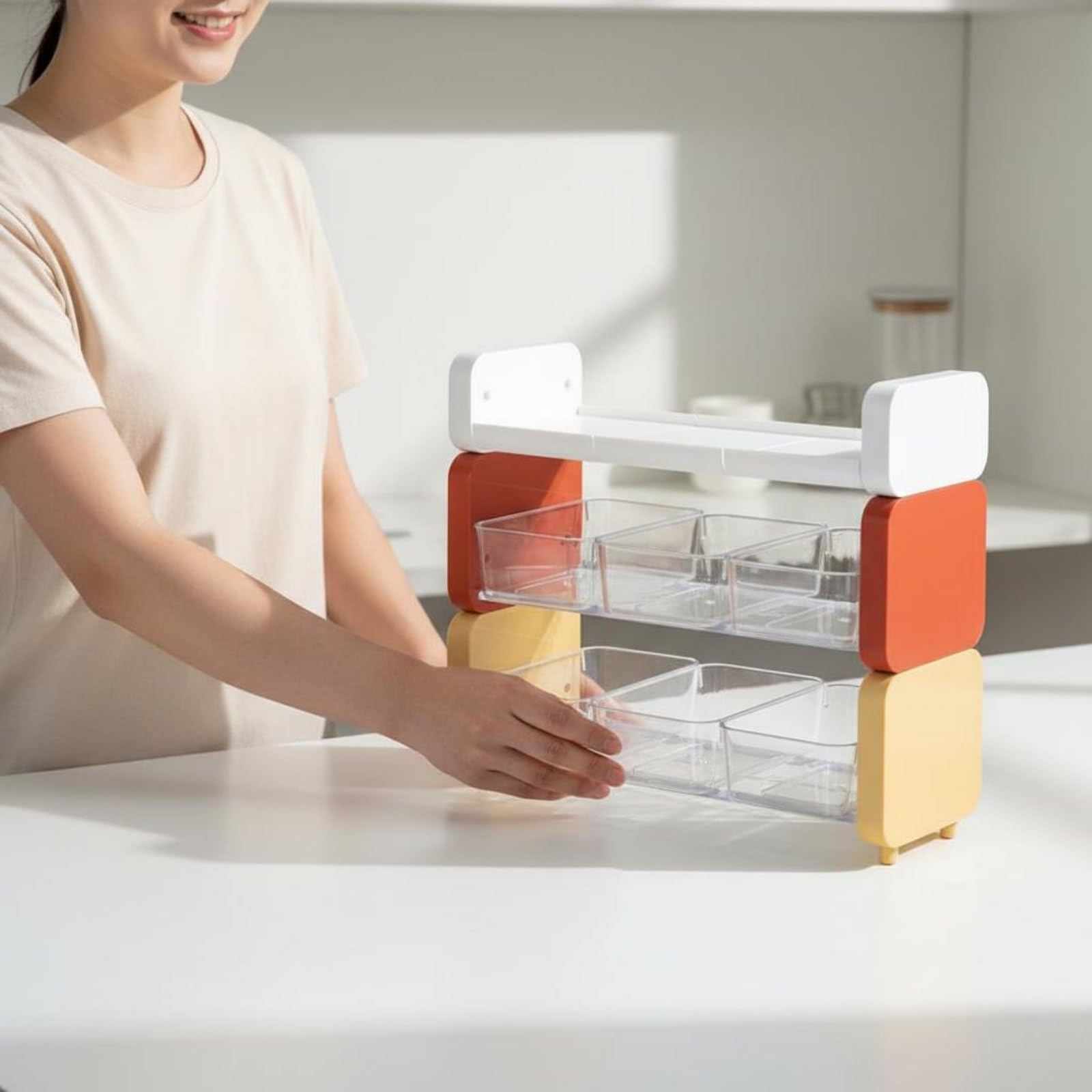Estante de Almacenamiento Organizador de Sobres de Té Caja de Café Dispensador de Cápsulas Soporte de Mostrador con Clasificación Visible y Adecuado, Crema