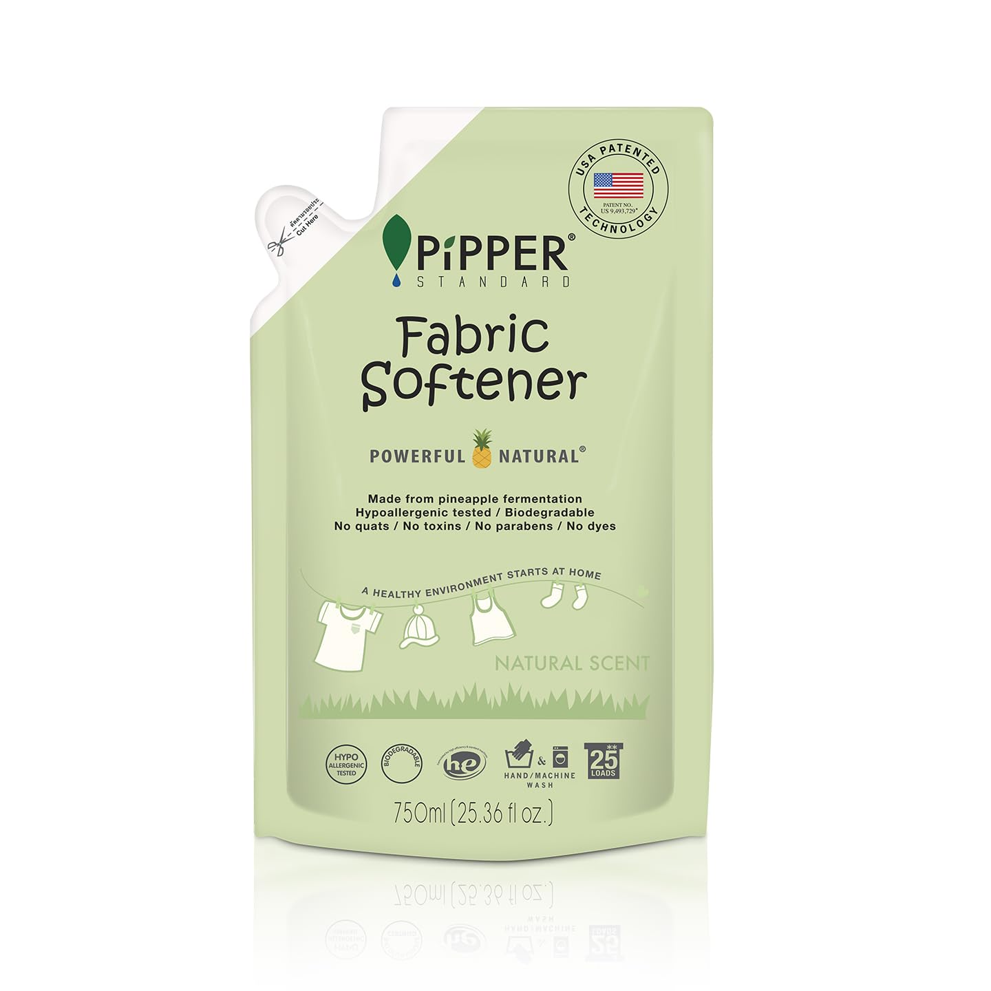 PIPPER Standard After Wash Fabric Softener (Fabric Conditioner) Natural 750ML | Hypoallergenic, Quat-Free, Natural Softening from Soy Lecithin & Pineapple Fermented Fluid, Prevents Static