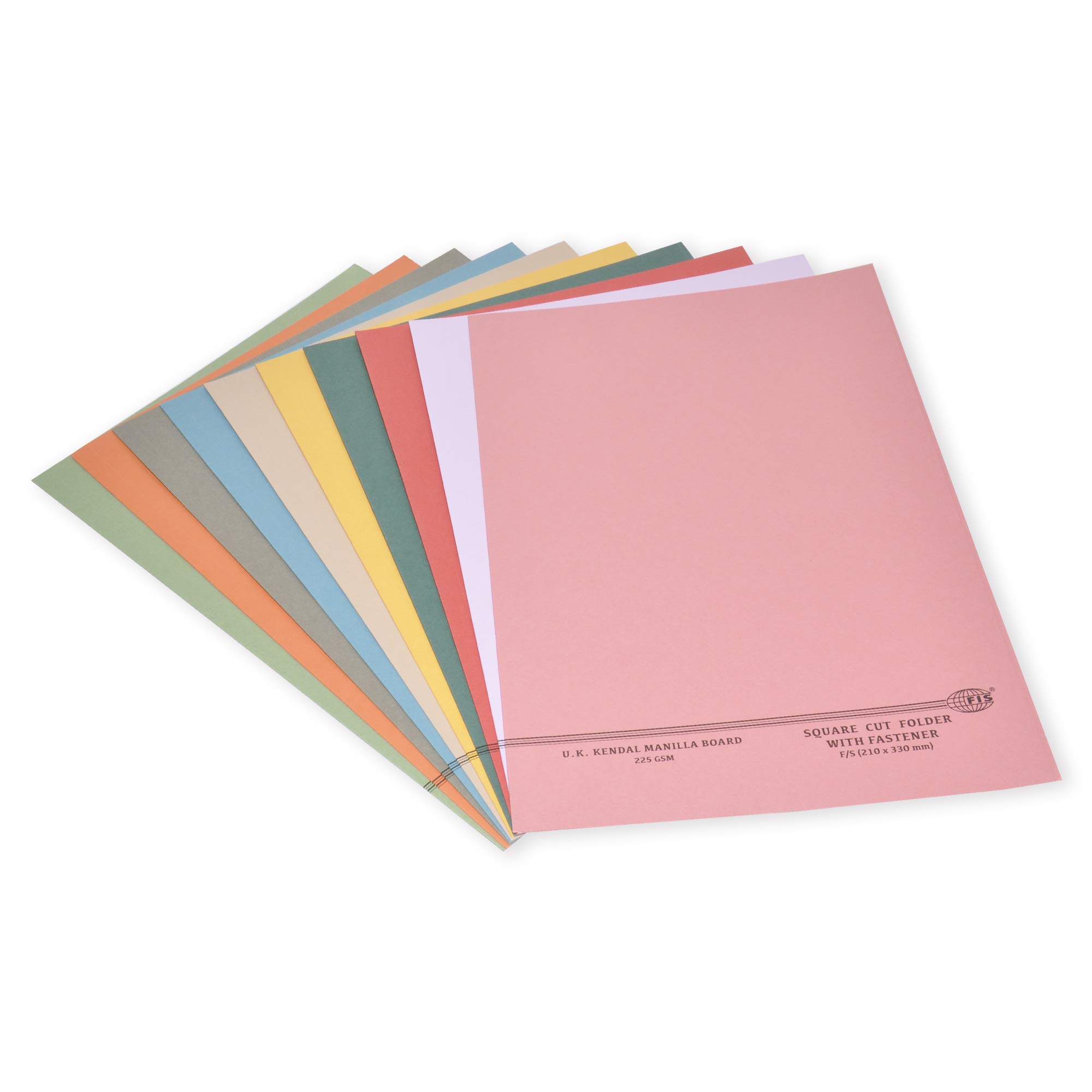 FIS Square Cut Folder F/S Kendal Manila with Fastener, Multicolour, 225GSM 50-Piece - FSFF7225ASST