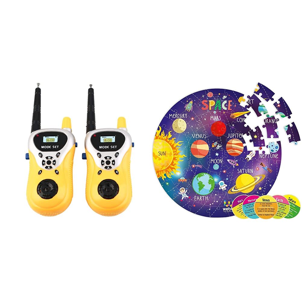 Webby Walkie Talkie Toy with Range Upto 100 Feet (Multi-Color) & Webby Amazing Solar System Jigsaw Floor Puzzle 60 Pcs with 4 Double Sided Flashcards