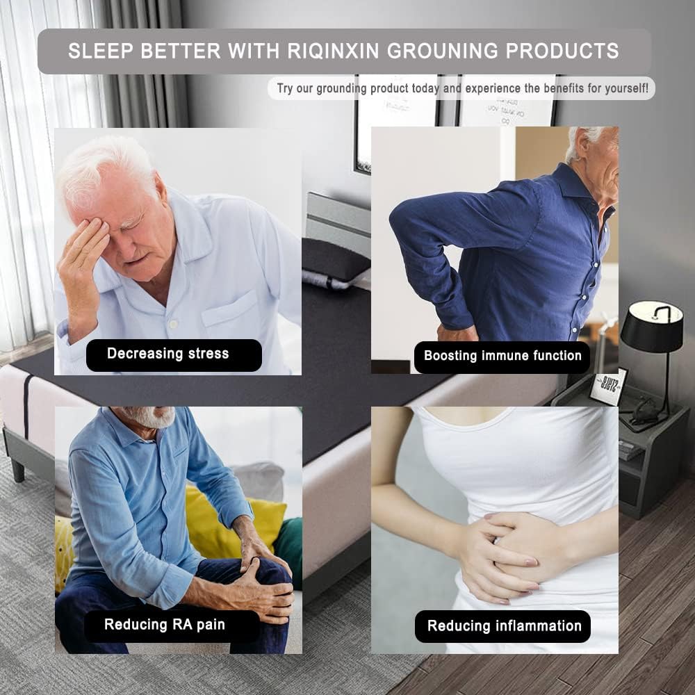 RIQINXIN Conductive Grounding Mat Grounding Mat for Bed Grounding Mattress Cover Durable Breathable Grounding Sleep Pad 28x71in Black