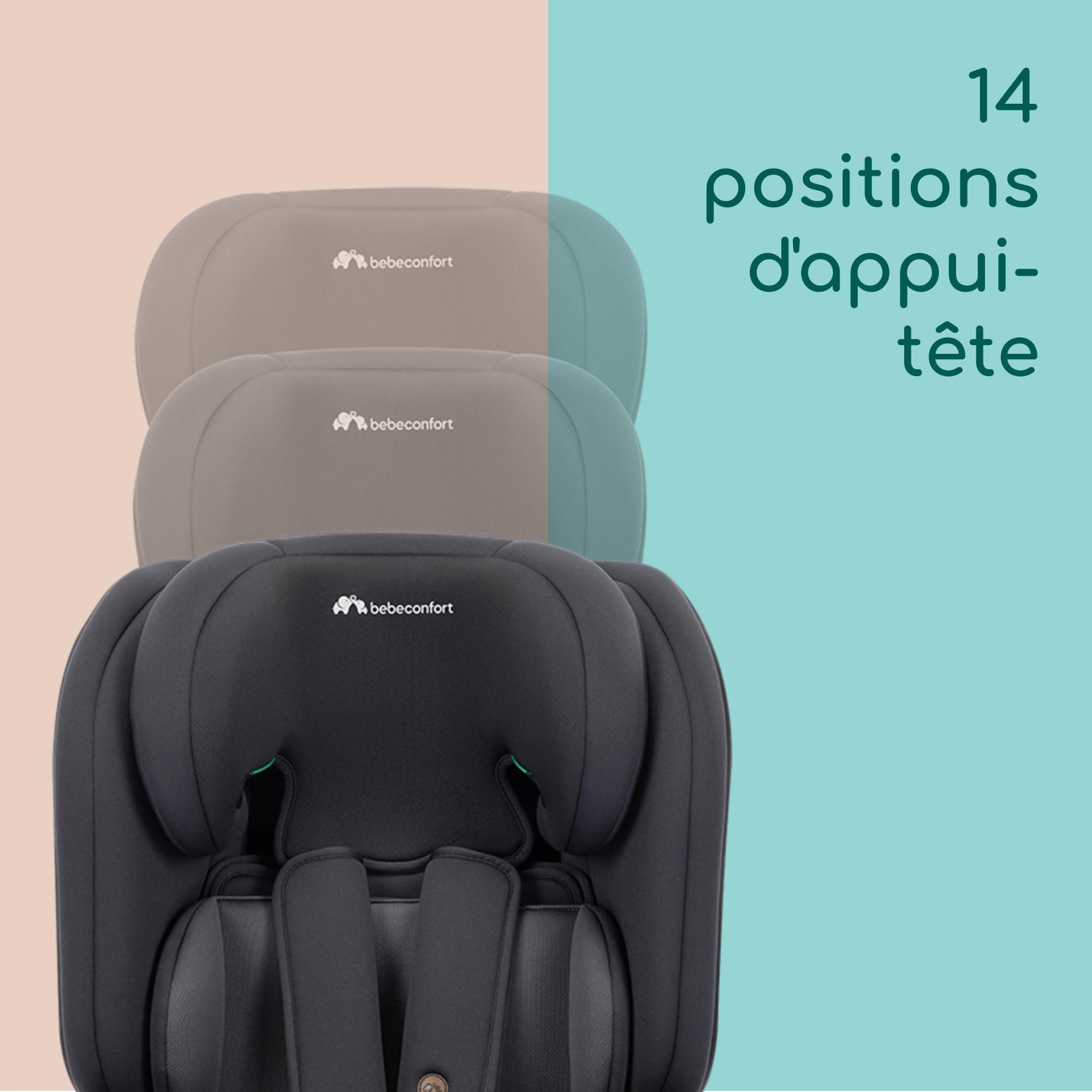 Bebeconfort EverFix Plus i-Size, Siège Auto Evolutif, 15 mois - 12 ans, 76-150 cm, Rehausseur Voiture Enfant ISOFIX, Protection Contre Les Chocs Latéraux, 14 Positions D'appui-tête, Full Black