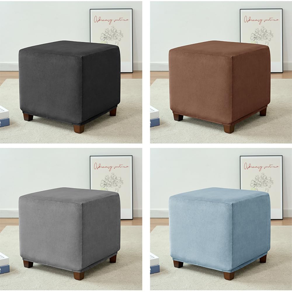 Fundas de Puff Cuadrado Fundas Otomanas Cuadrado Cubre Puff Reposapies Ajustable Cubierta de Puff de Terciopelo Azul Claro S