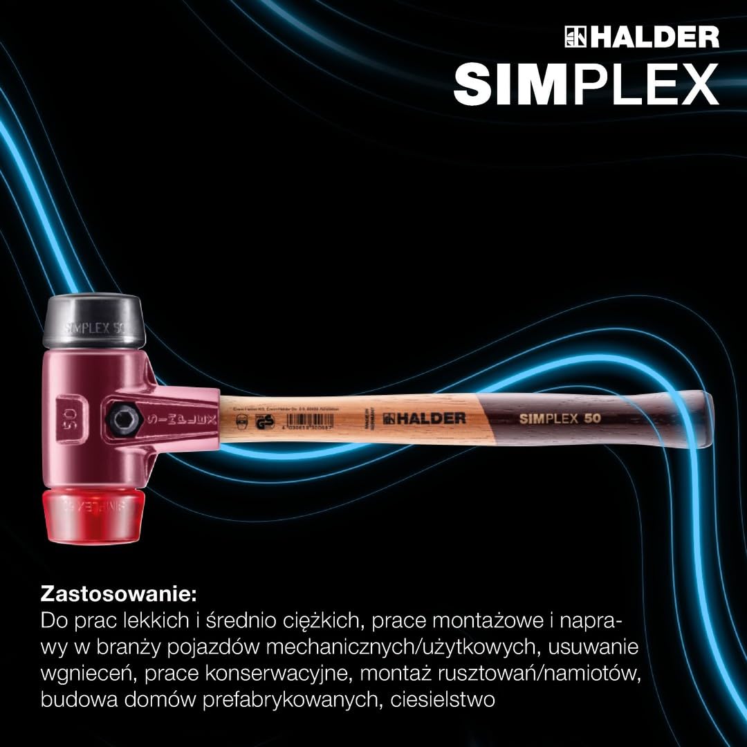 Młotek z miekkim bijakiem SIMPLEX,obuch gumowy/z tworzywa sztucz. 40mm HALDER