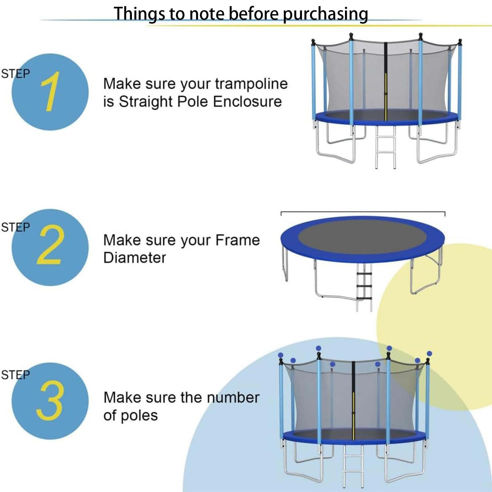 Rete di Ricambio per Trampolino, Rete di Sicurezza per Trampolino con Cinghie Regolabili E Cerniere, Rete di Sicurezza da 6/8/10/12/14/15 Piedi per Trampolini Rotondi a 6 Pali(10ft)