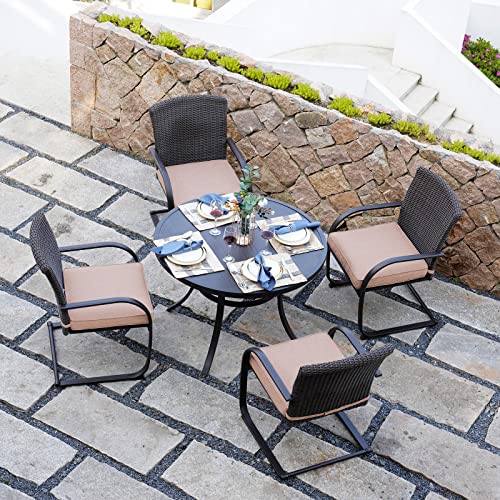 Grand Patio 4 Pieces Outdoor Patio Metal Dining Chairs, C-Spring Motion Resin Wicker Dining Chairs Set Of 4 With Seat Cushions For Lawn Garden Backyard Deck, Beige #TOP1