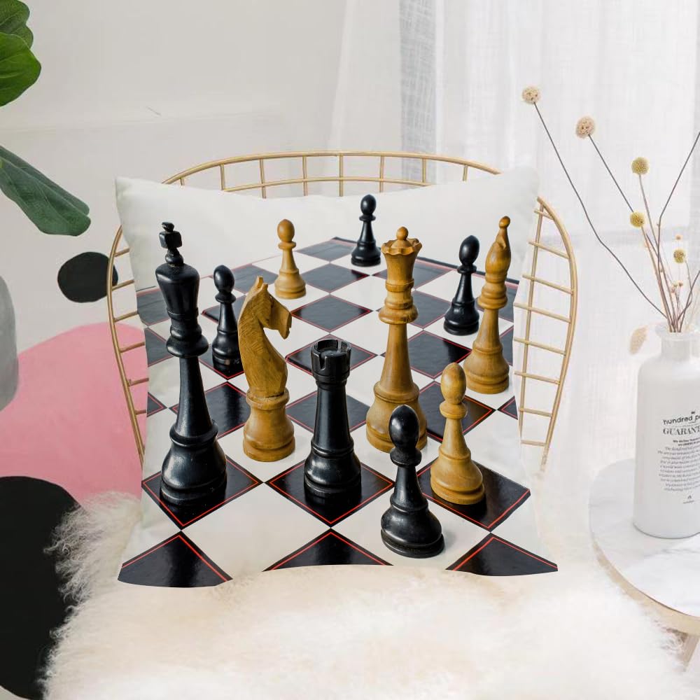 HYOSXW Cushion Cover,Throw Pillow Case Home Decorative for Living Room Bedroom Sofa Chair 16X16 Inch,Chess pieces on a chessboard on the table in the room.,Pillowcase 40X40cm