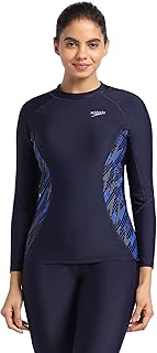 Speedo Women's Hyperboom Splice Print Long Sleeve Suntop - True Navy, Hapuna Blue & Diva Price In India
