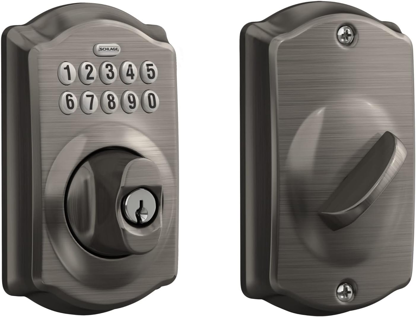 Schlage BE365 CAM 620 Camelot Keypad Deadbolt, Electronic Keyless Entry Lock, Antique Pewter