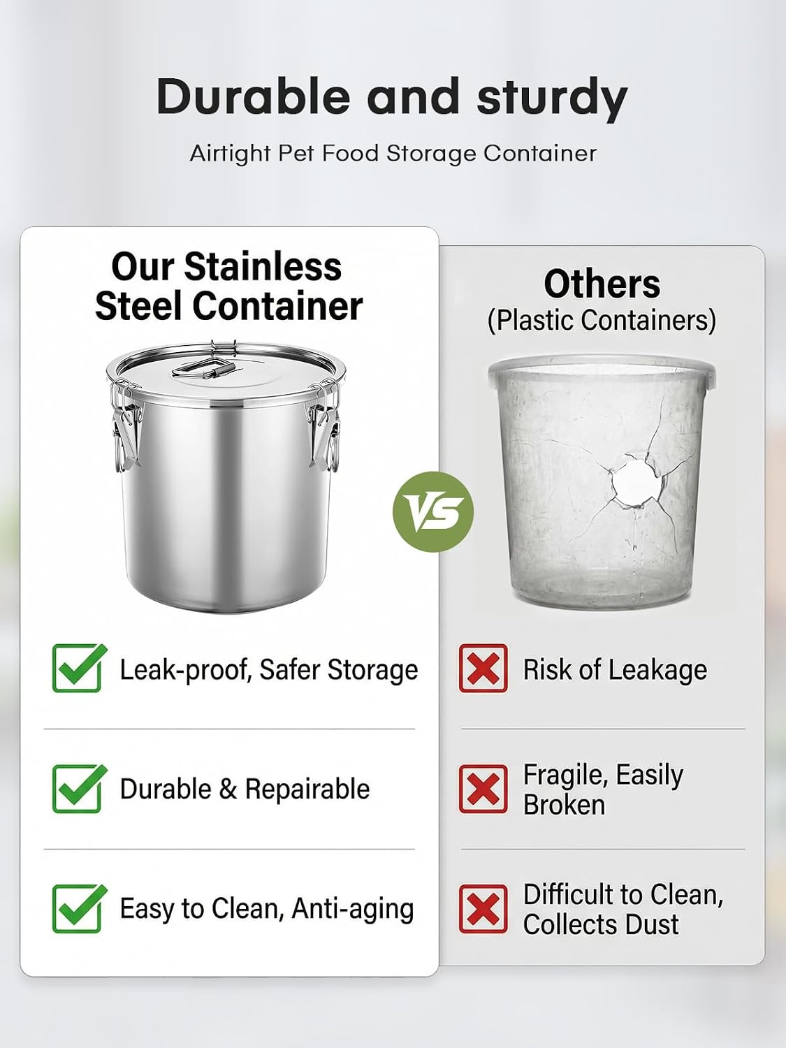 FOHERE Stainless Steel Dog Food Storage Container, 25/30LBS Airtight Moisture-Proof Dog Food Bin with Locking Lid, Keep Kibble Fresh for Dogs Cats, Home Kitchen Garage Use, Easy to Clean