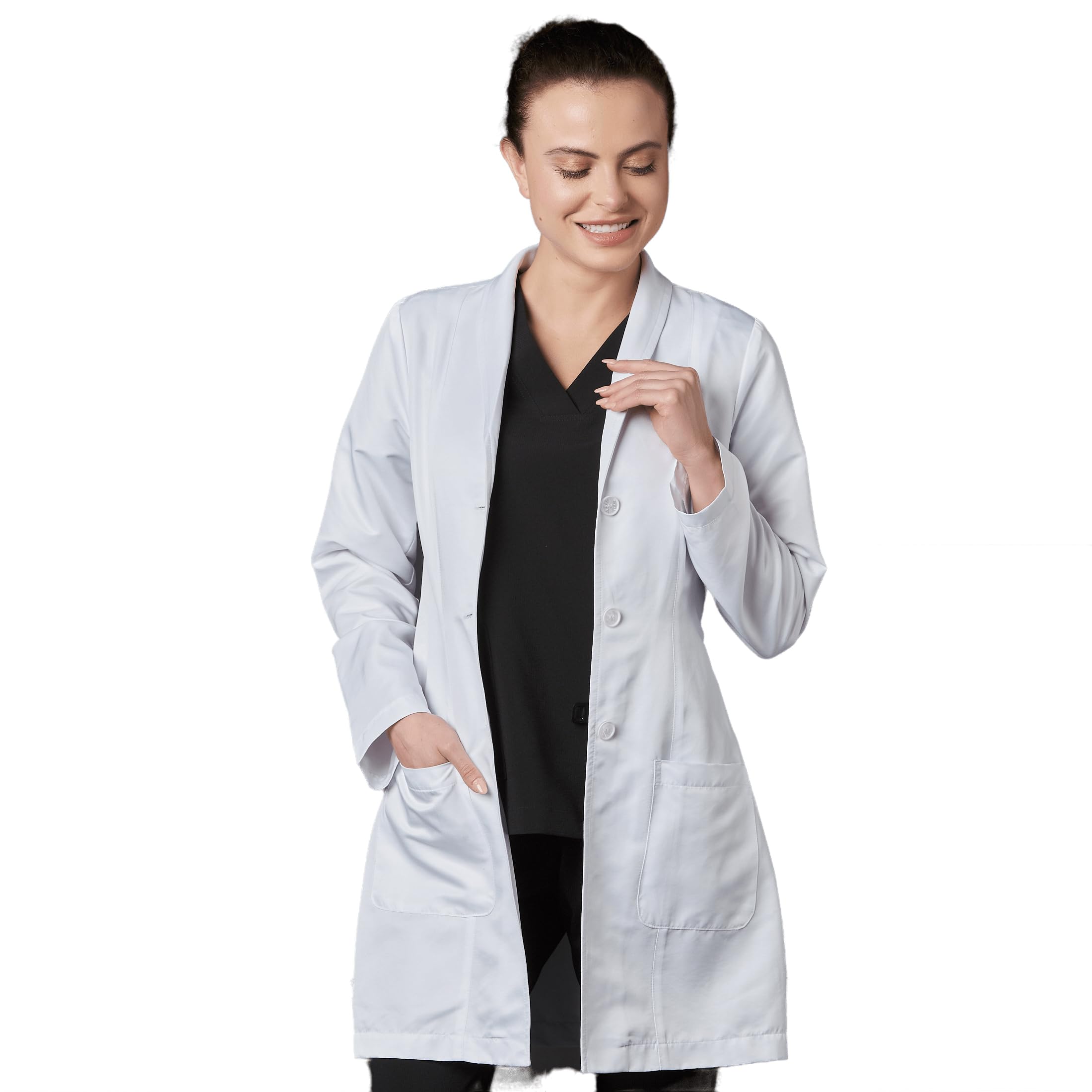 Bata Sanitaria De Trabajo Liunic Mujer Repelente Antibacterial Esterilizable Resistente Reutilizable Médico Doctora Laboratorio Farmacia Color Blanco